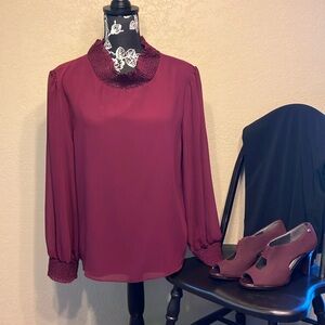 M J CREW BURGUNDY LONG  SLEEVED BLOUSE